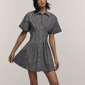 Anthropologie The Tobie Linen Pleated Mini Shirt Dress by Exquise Size Small